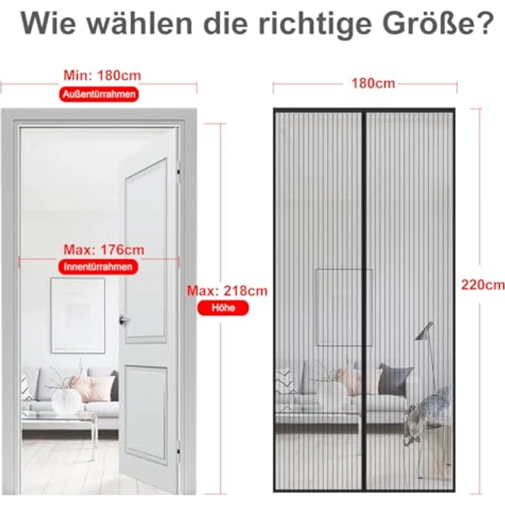 MYCARBON Mosquitera Puerta Magnetica Fliegengitter Tür magnetisch, Schwarz Gestreift, 140x220cm, leichte Klebemontage, dichter Insektenschutz mit automatischem Schließen – Bild 3