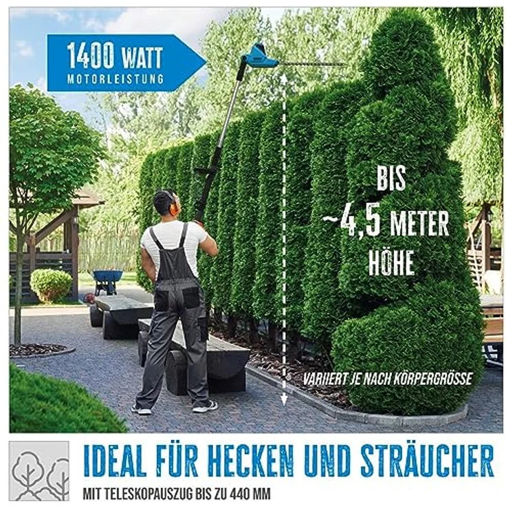 Güde Teleskop Heckenschere GTHS 6045.1, Elektro-Teleskopheckenschere mit 600 Watt Leistung und schwenkbarem Kopf – Bild 8