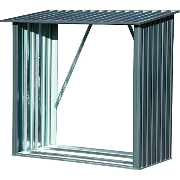 dobar® 29098e Kaminholzregal, verzinktes Stahlblech mit Überdachung, 1,5 m³ Lagerkapazität, 163 x 83 x 154 cm, grau