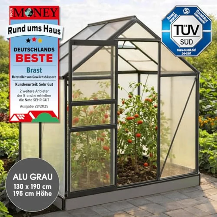 "BRAST Gewächshaus Aluminium mit Fundament rostfrei 130x190x195cm, BxTxH: 190 x 130 x 195 cm, wetterfestes hochwertiges Aluminium, Temperaturbeständig, Wärmedämmend, Lichtbrechend & UV-stabilisiert, grün" – Bild 3