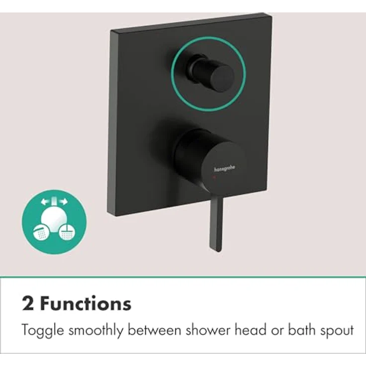 hansgrohe Finoris, Einbau-Badarmatur für zwei Geräte, gebürstetes Schwarzchrom, Sicherheitskombination EN1717, quadratische Abdeckplatte 156 x 156 mm – Bild 5