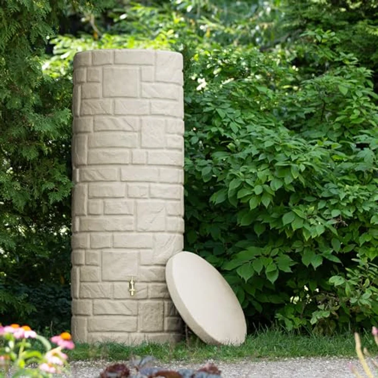 Prosperplast Regentonne Arcado 360 Liter Sandstein, UV- und witterungsbeständig, kindersicherer Deckel – Bild 2