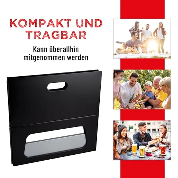 BBQ Collection Tischgrill Holzkohle, Faltbarer tragbarer Camping-Grill mit herausnehmbarer Feuerschale, schwarz – Bild 7