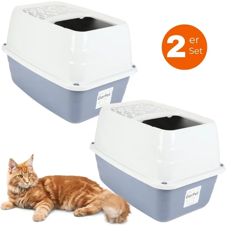 GarPet Katzentoilette 2x Hop In Katzenklo oben einstieg Katzentoilette Top Entry Doppelpack, Hellblau/Weiß kombiniert