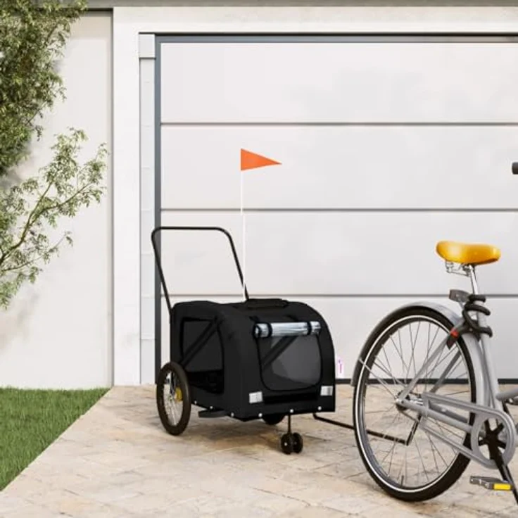 vidaXL Hunde-Transportbox Fahrradanhänger Schwarz Oxford-Gewebe und Eisen, max. 45 kg Tragfähigkeit – Bild 2