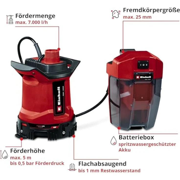 Einhell GE-DP 18-25 LL Li - Solo Akku-Schmutzwasserpumpe ohne Akku ohne Ladegerät – Bild 3