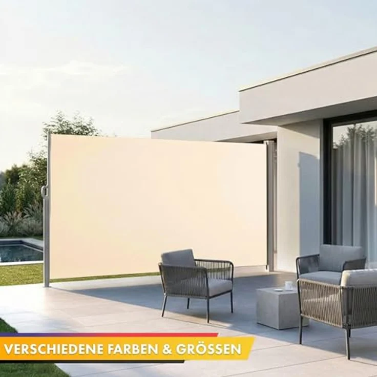 Floordirekt Seitenmarkise 140x300cm Beige - ausziehbarer Sicht- & Sonnenschutz aus Aluminium, UV-Schutz UPF50+, Polyester 280 g/m², mit Bodenhalterung – Bild 4