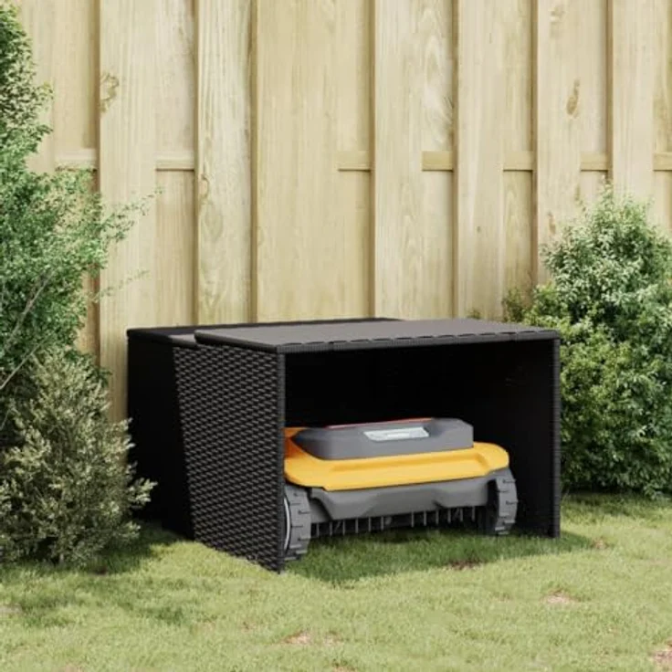 vidaXL Mähroboter-Garage Schwarz 86x90x52/57 cm Poly Rattan, wetterfest, multifunktional, robust (1-St) – Bild 3