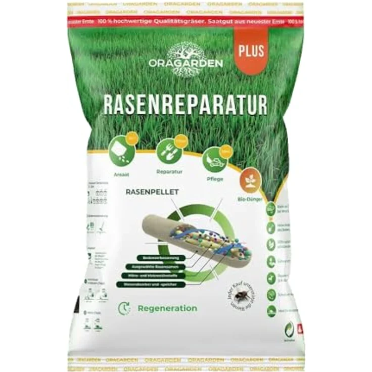 OraGarden Ummantelte Rasenpellets Regenerationsrasen für Schnellkeimenden - Rasensamen für Robusten und Widerstandsfähigen Rasen Plus (1.4 kg) - Hochwertige Rasensorten aus Deutschland, mit Saatgutveredelung und natürlichen Zusatzstoffen – Bild 1
