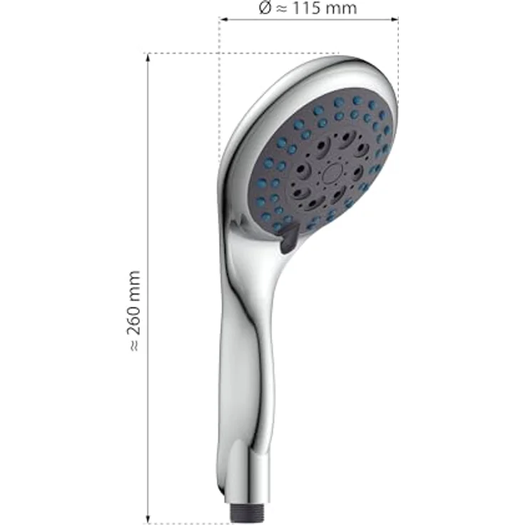Eisl Handbrause Welly Chrom, Duscharmatur mit 5 Funktionen, ergonomischem Griff und Antikalk-Noppen, Ø 12 cm Duschkopf – Bild 5
