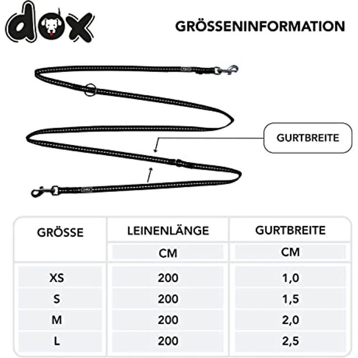 DDOXX Reflektierende Nylon Hundeleine - 2M, 3Fach Verstellbar - M (Schwarz) – Bild 4
