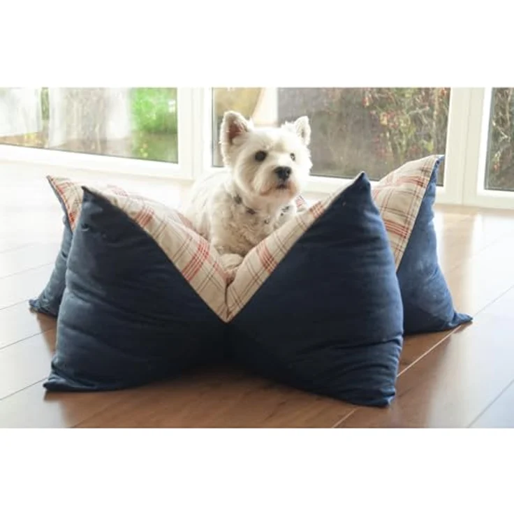 Aumüller Sternenkissen Karo, Beige/Blau - 85 cm - Liegekissen für Hunde und Katzen – Bild 5