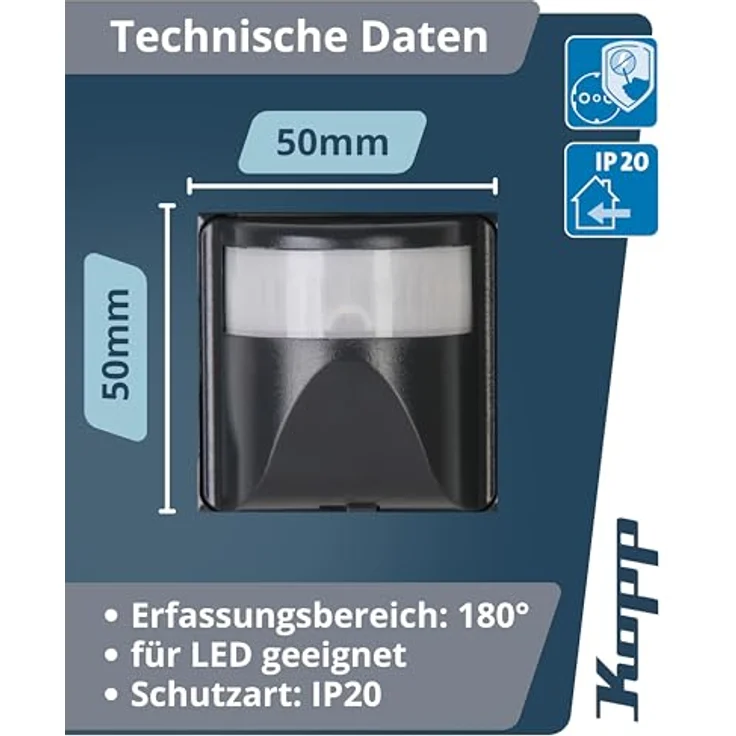 Kopp 808405188 Infra Control R 180° UP IP 20, anthrazit, 3-Draht – Bild 3
