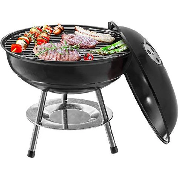 Micro BBQ Kugelgrill kompakter Reise Holzkohle-Grill Tischgrill Edelstahl emailliert 38cm - Schwarz – Bild 2