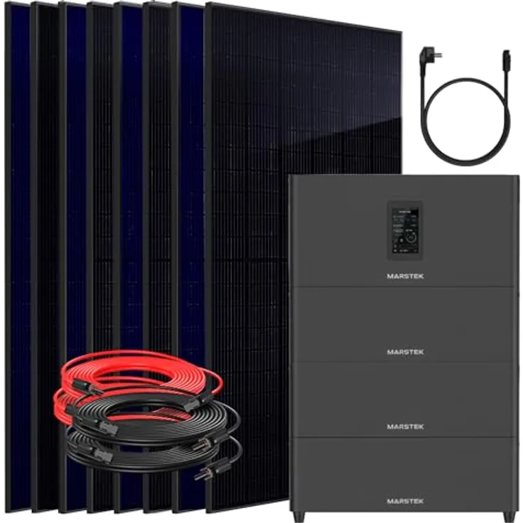 SUNNIVA® SUNNIVA® 4000W Balkonkraftwerk, 10,24 kWh Speicher MARSTEK Jupiter C + Plus, BIFAZIAL FULLBLACK, 8x 500W N-Type Glas-Glas Solarmodule, steckerfertiges PV Komplettset