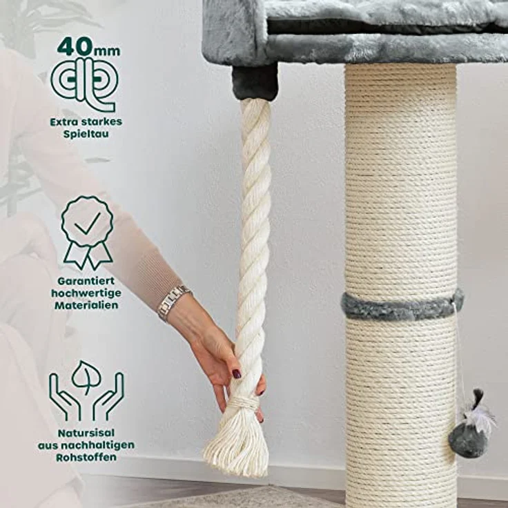 HAPPYPET Premium Kratzbaum 'Balu' Grosse Katzen Stabil - Katzenbaum, Kletterbaum, für Maine Coon, Ragdoll, Robustes Natursisal, Dicke Stämme 18 cm, 100 cm hoch, Grau – Bild 3