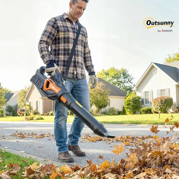 Outsunny Akku-Laubsauger 20V Kabellos mit Bürstenlosem Motor, 2x4.0Ah Akku & Ladegerät, Orange-Schwarz – Bild 2