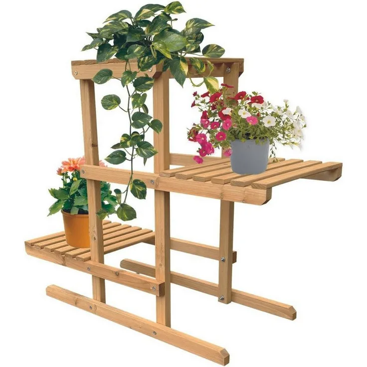 Coemo Blumenregal Perry Holz Pflanzenständer 3 Etagen 76x36x60, Nadelholz unbehandelt