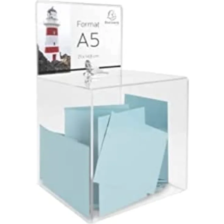 Exacompta 89258D Losbox mit Deckel, abschließbar für Ihre Wettbewerbe, Tombolas, Wahlen oder Ideenbox mit A5-Plakat aus durchsichtigem Acryl, Urne, Spendenbox, 21 x 21 x 21 cm