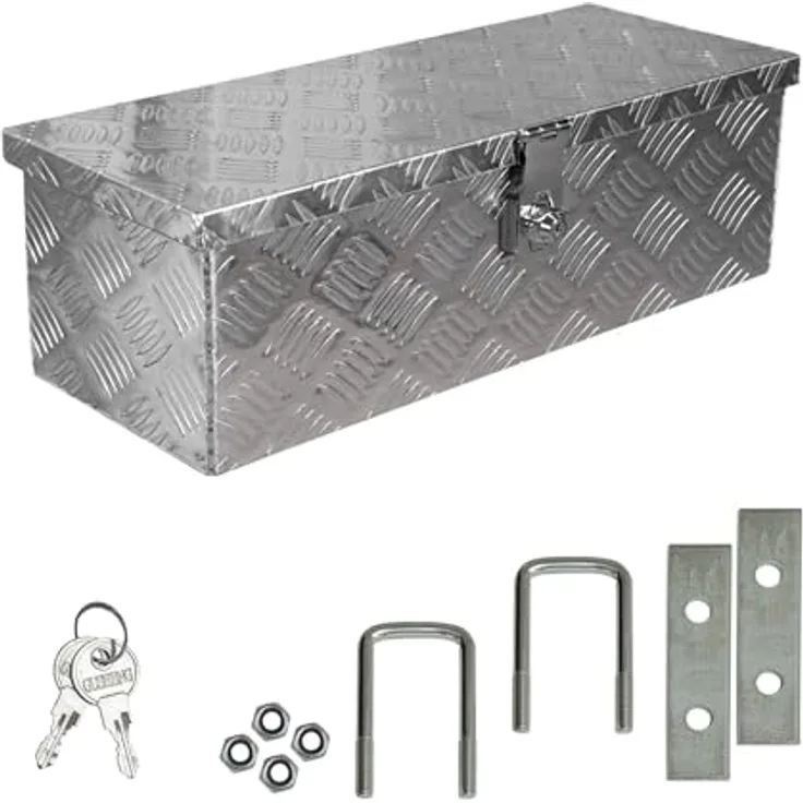 Trucky Truckbox Deichselkasten D025, Aluminium Werkzeugkoffer mit Montagesatz und Schlüssel, 59 x 24 x 18 cm