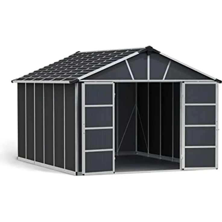 Canopia by Palram Gerätehaus Yukon 11x13.1 Geräteschuppen Metall 395 x 332 cm Grau Polycarbonatplatten rostbeständig UV-Schutz
