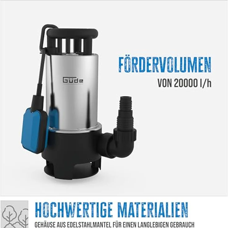 Güde 94639 Schmutzwassertauchpumpe GS 1103 PI (Eintauchtiefe bis 7 m, maximale Förderhöhe 8 m, 1100 W, 20000 l-h) – Bild 2