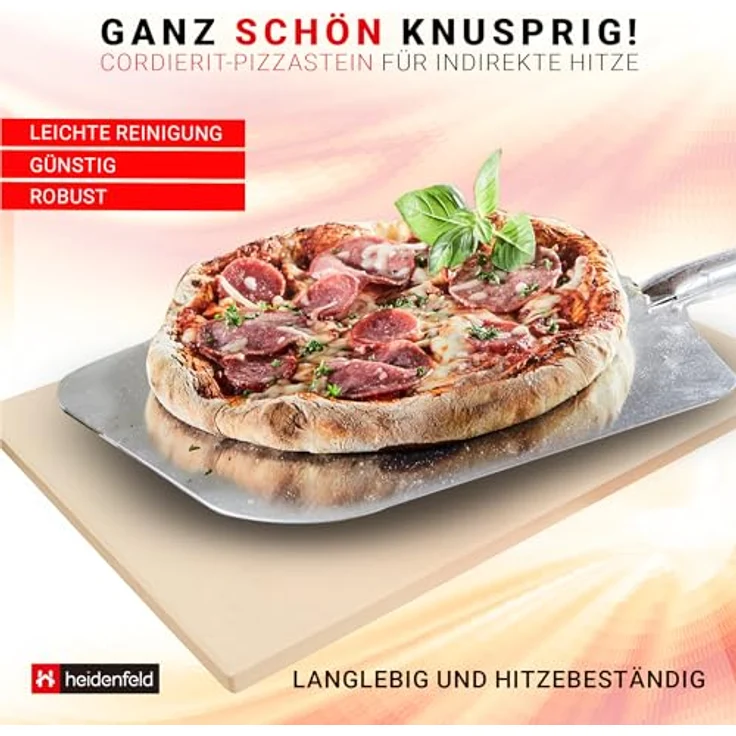 Heidenfeld XXL Pizzastein, rechteckig 46.5 x 35.5 cm aus Cordierit, ideal für Backofen & Grill, Pizzamaker und Schamottstein – Bild 4