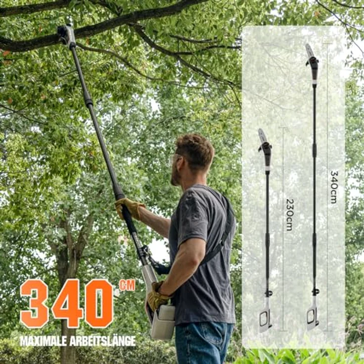 LiTHELi Litheli U20 Akku Hochentaster, 8'' Elektrische Akku-Astsäge mit 10000mAh Akku, Höhenverstellbar und Ergonomisches Design in Blau – Bild 2