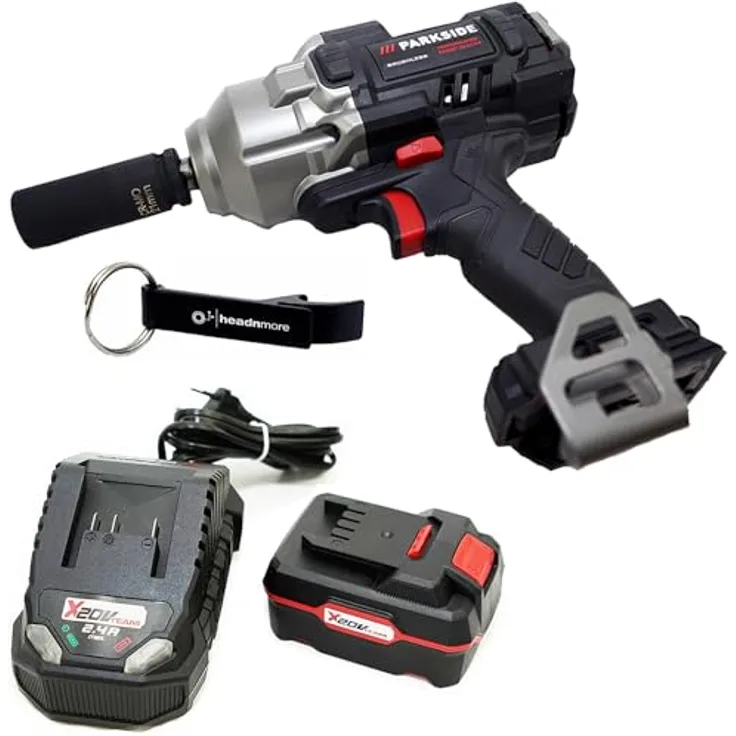 HEADNMORE® Bundle - 1x PARKSIDE PERFORMANCE® 20V Akku Drehschlagschrauber 1/2" PASSP 20 Schlagschrauber + 1x Schlüsselanhänger, bürstenloser Motor, Smart-App-LED, 4Ah Akku