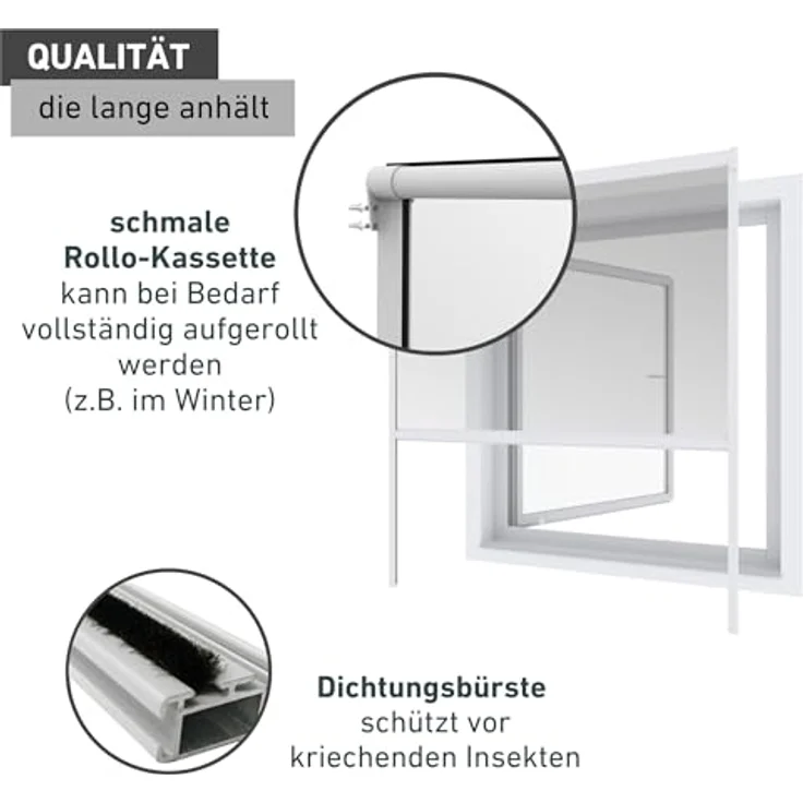 Windhager Insektenschutz-Fensterrahmen Rollo Basic, Fliegengitter Rollo, BxH: 100x160 cm, kürzbar, inkl. Befestigungsmaterial, Fiberglasgewebe, dunkel – Bild 6