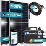 SUNNIVA® Balkonkraftwerk Silver Frame 900/800W Solaranlage mit 800W TSUN Micro Wechselrichter, WIFI Bluetooth, 2x450W Solarmodule, upgradebar drosselbar, 5m Kabel PV-Anlage PV