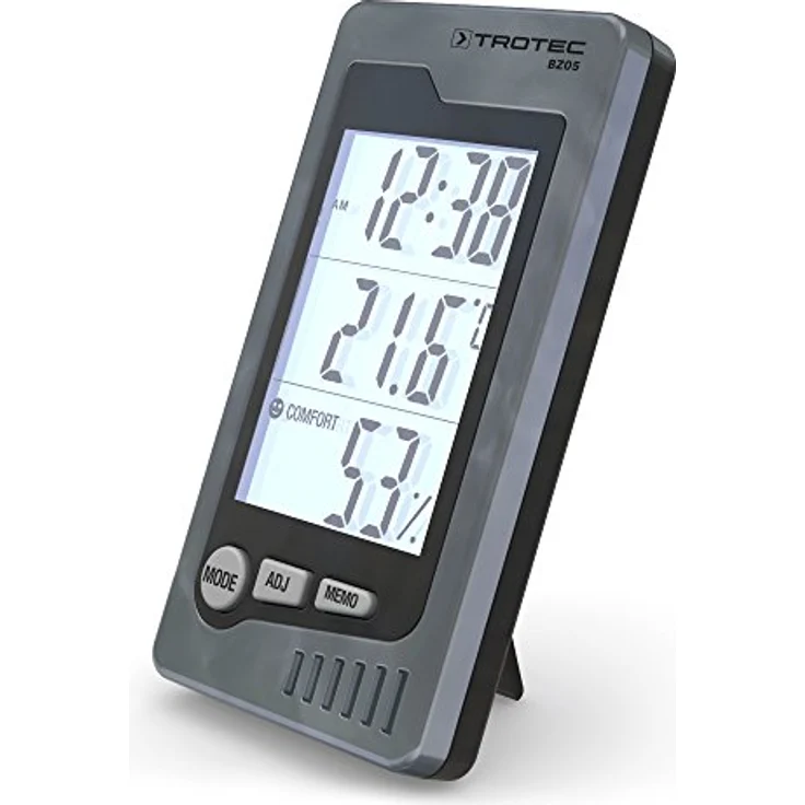 TROTEC Raum-Thermohygrometer BZ05 Thermometer Anzeige von Raumtemperatur Luftfeuchtigkeit Uhrzeit Datum Messbereich 0°C bis 50°C / 10% bis 90% Behaglichkeitsdiagramm Wohlfühlindikator Weckfunktion – Bild 2