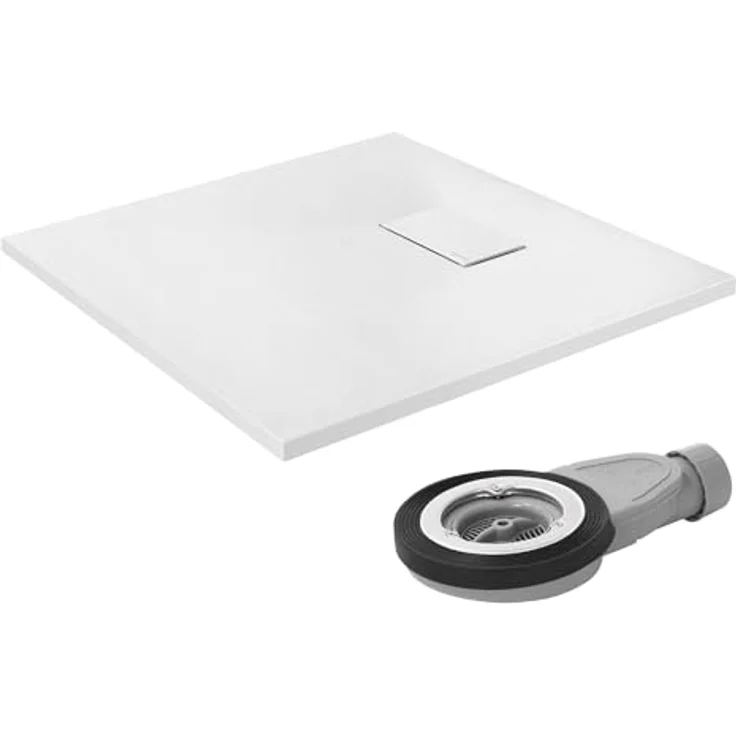 LuxeBath Duschwanne 80x80cm, quadratische Brausetasse mit rutschfester Oberfläche und Ablaufgarnitur, Weiß, H:30 mm extra flach – Bild 1