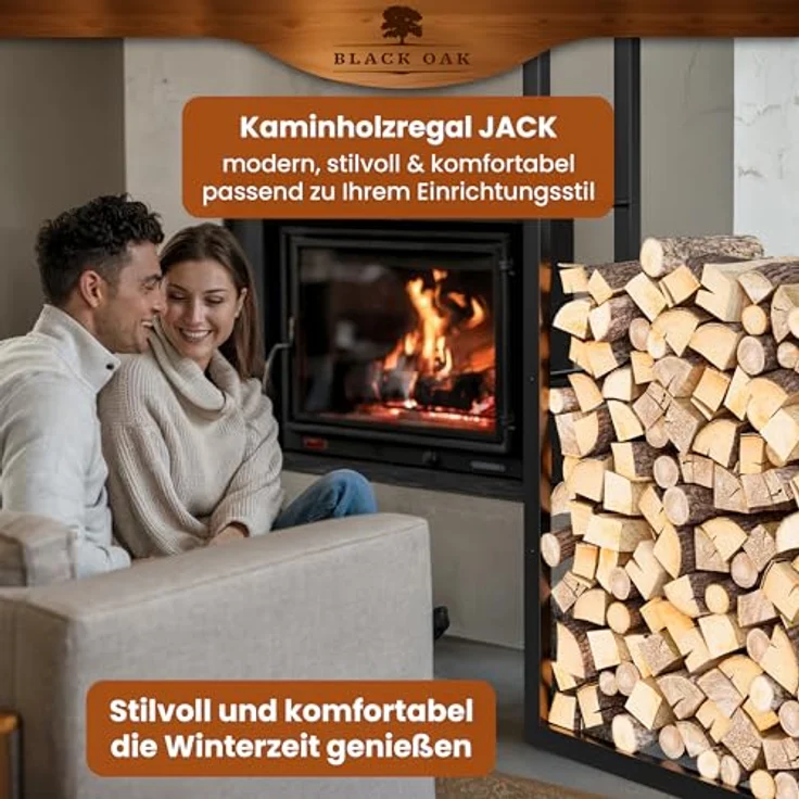 BLACK OAK Kaminholzregal JACK, 150x100x25cm schwarz, Metall Stahl Rahmen pulverbeschichtet, für innen & außen, bis 800kg Holzlagerung – Bild 5