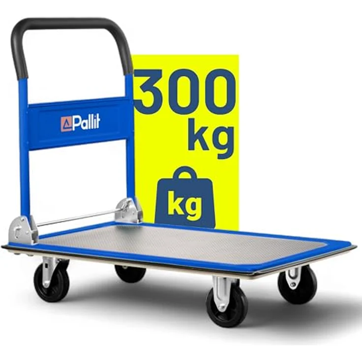 Pallit CARRY Schiebebügelwagen, Transportwagen mit 300kg Tragkraft, lenkbarer Rollwagen mit Anti-Rutsch-Beschichtung und klappbarem Bügel – Bild 1
