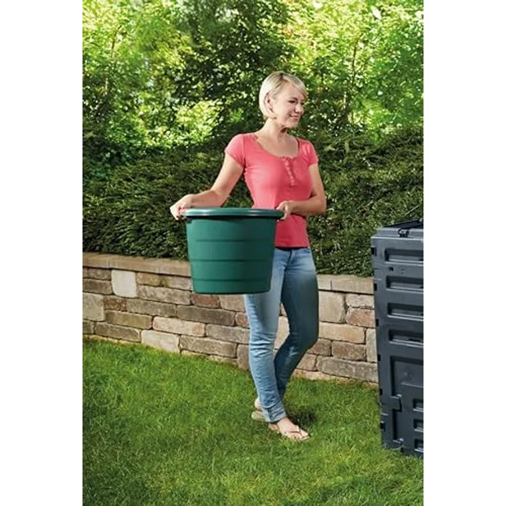 Graf Pflanzkübel Toni, 45 Liter, runder Gartenbehälter aus Recyclingmaterial, witterungsbeständig und mit Tragegriffen, Waldgrün – Bild 2