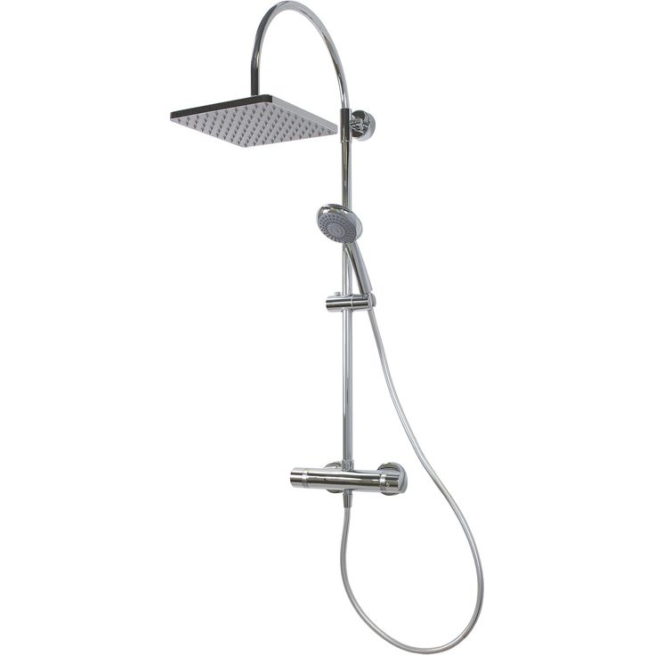 Breuer Duschsystem 'Aquamaxx 200' chromfarben mit Thermostat, eckige Kopfbrause, schwenkbare Kopfbrause, 3 Strahlarten, höhenverstellbare Handbrause