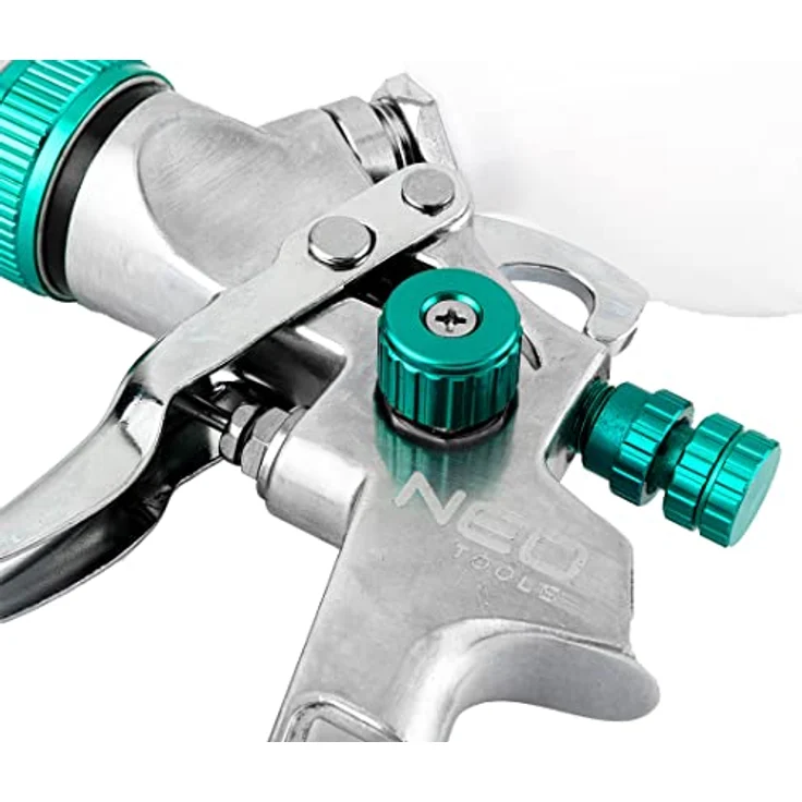 NEO TOOLS Lackierpistole HVLP mit Oberbecher 0,6 l, 1,4 mm Düsendurchmesser, max. 4 bar, 3 Einstellungen, Luftverbrauch 250–350 l/min. – Bild 5