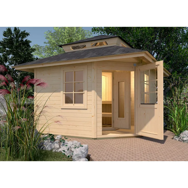Weka Saunahaus KURIKKA, Gartensauna aus europäischer Fichte, naturbelassen, 8,9 m², inklusive Montagematerial