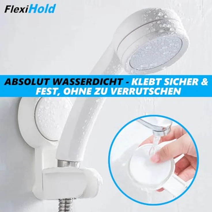 FlexiHold Duschkopfhalterung Duschkopf Halter Halterung Duschkopfhalter, (Brausehalter 360° drehbar verstellbar mit Saugnapf ohne bohren) – Bild 5