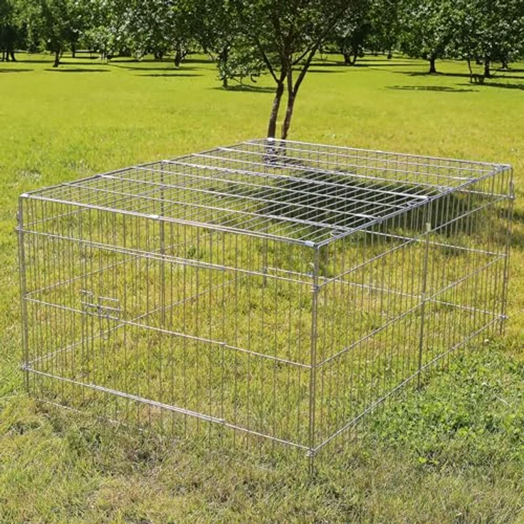 Wiltec Freilaufgehege für Kleintiere, 144 x 116 x 58 cm, stabiles und sicheres Laufstallgitter mit Sonnenschutz, verchromtes Metall, Türöffnung – Bild 3