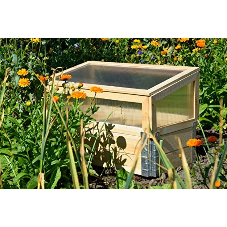 dobar® 58413e Frühbeet mit Untersatz Gr. M | Frühbeetaufsatz Massivholz | Gewächshaus mit Deckel | Pflanzkasten für die Anzucht | Salat/Gemüse/Setzlinge | 76 x 40 x 50 cm | Natur – Bild 3