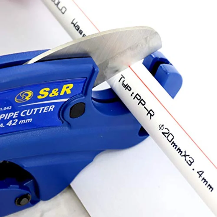 S&R Rohrschneider 188001042, präzises Schneidwerkzeug für Rohre bis 42 mm, Edelstahl, blau, inkl. Ersatzklinge – Bild 3