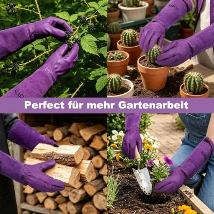 SLARMOR Gartenhandschuhe, Lange dornenfeste Arbeitshandschuhe aus hochwertigem Rindsleder für Damen und Herren – Bild 4