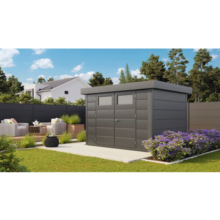 Telluria Gartenhaus Classico 3030, Gerätehaus aus Qualitätsstahl mit isoliertem Dach, 318 x 318 cm, granitgrau