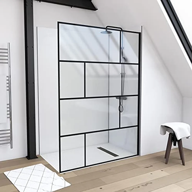 MARWELL Duschwand in modernem Design 140 x 195 cm - Glasdusche mit matt schwarzen Wandprofil - Einscheibensicherheitsglas für höchste Sicherheit - Montage auf Duschwanne oder Fliese – Bild 1