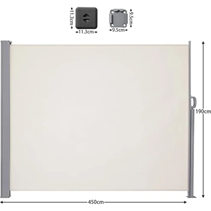 LARMNEE Seitenmarkise, ausziehbar 190 x 450 cm, rostbeständig, Wind- und Sonnenschutz, blickdicht, für Balkon, Terrasse, Garten, Beige EBE1945TBP02 – Bild 2