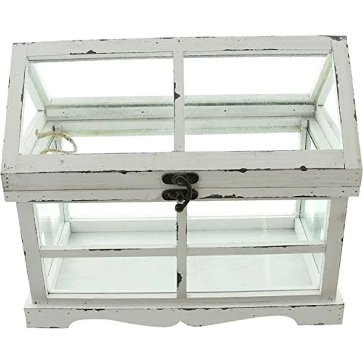 Dekoleidenschaft Mini-Gewächshaus "Shabby", 37x21x31 cm, Weiß lackiertes Holz, Terrarium, Treibhaus, Miniglashaus – Bild 6