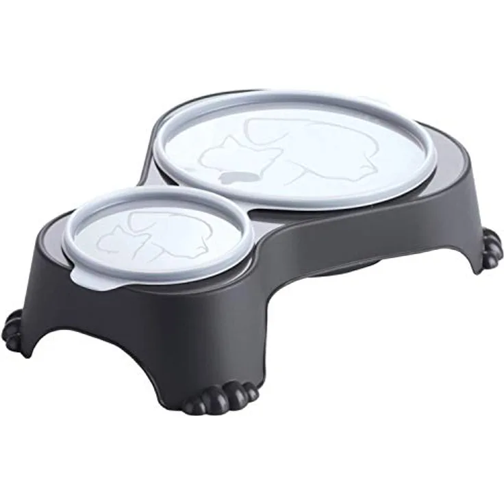Rotho Sally Doppel Futternapf mit Deckel, Kunststoff (PP) BPA-frei, anthrazit, 1l + 0,28l (32,0 x 23,7 x 7,0 cm)