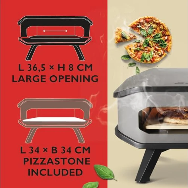 COZZE Gas-Pizzaofen 13" mit Backtemperatur bis 400°C, tragbar, inkl. Pizzastein, Grillfläche 34 x 34 cm – Bild 5